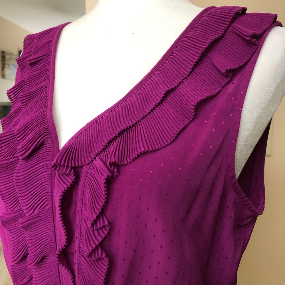 ELLE Purple Pleated Ruffles Sleeveless Top